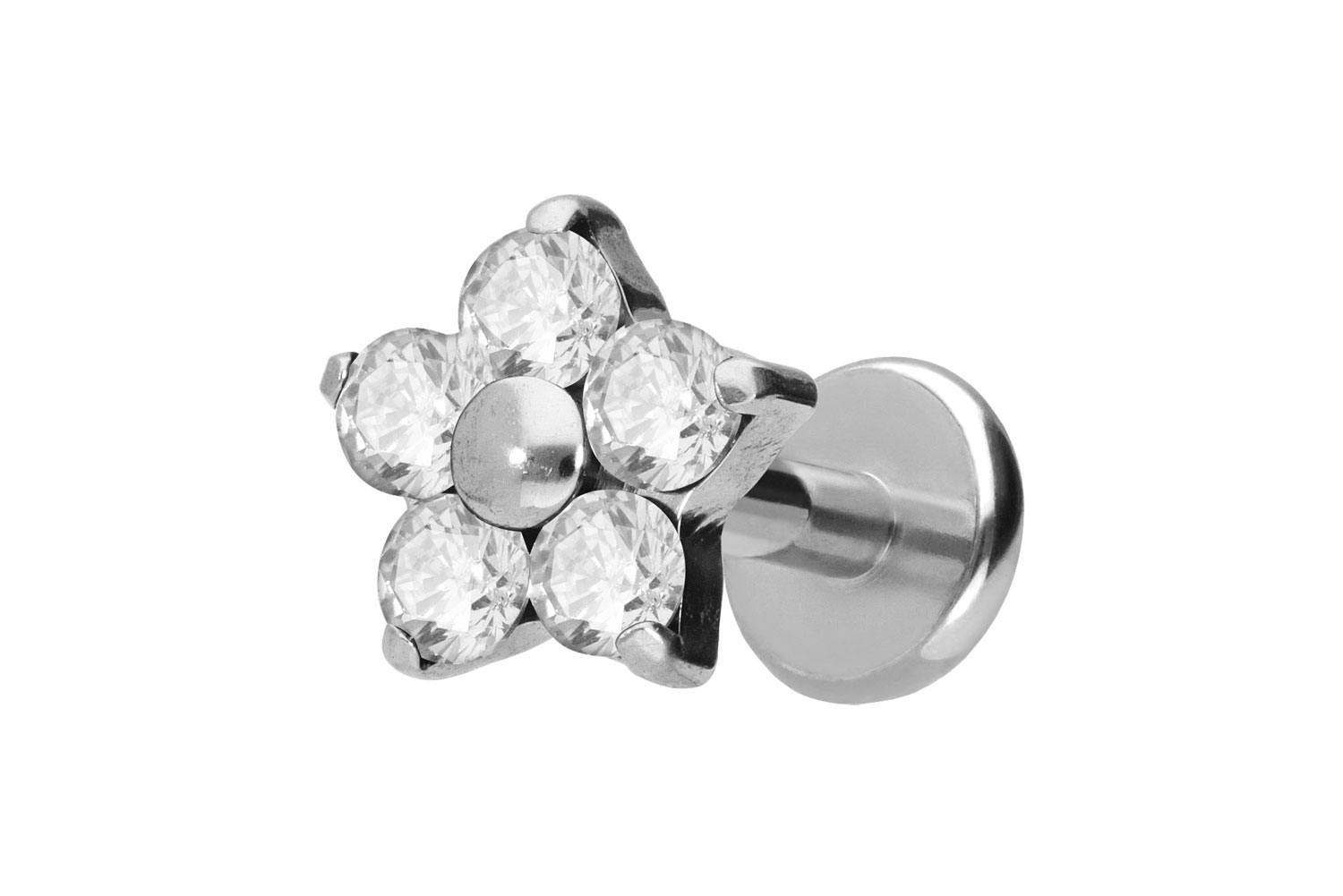 Titan Labret Piercing mit Push Fit KRISTALLBLUME
